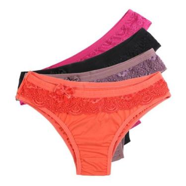 Imagem de Kit 5 Calcinha Microfibra Poliamida C/ Renda Básica Atacado - Manú, P 