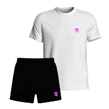 Imagem de Kit Conjunto Camiseta Estampada e Short Tactel Com Bolsos Masculino - 