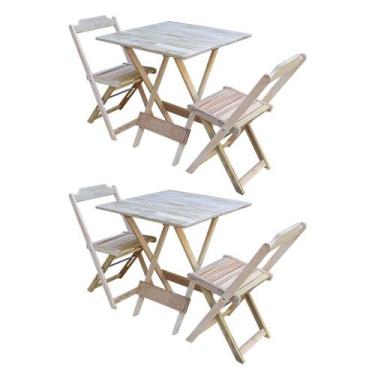 Imagem de Kit 2 Jogos de Mesa Dobravel com 2 Cadeiras de Madeira 70x70 Ideal par