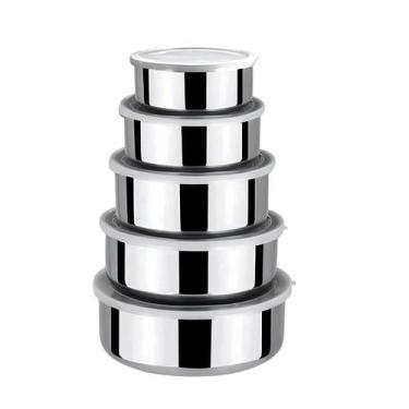 Imagem de Jogo Conjunto Tigelas Aço Inox 5 Peças Potes Bowl C/ Tampa - Clink