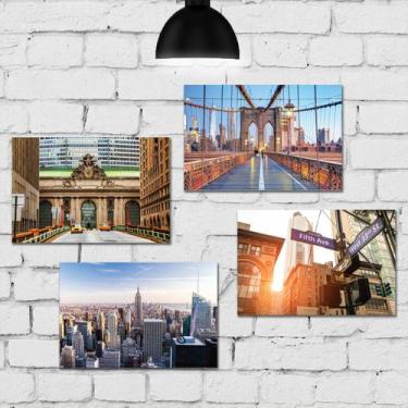 Imagem de Placa Decorativa MDF Fotos de New York Kit 4un 30x40cm - Quartinhos
