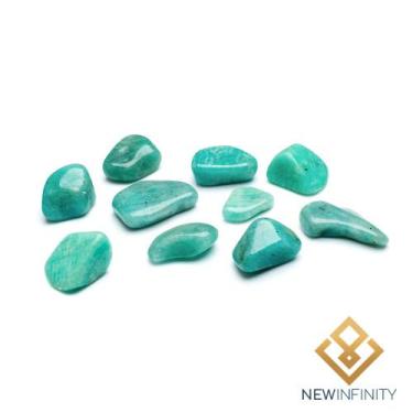 Imagem de 10 Pedras Roladas de Amazonita Rolado Cristal Natural 2cm Boa Sorte e 