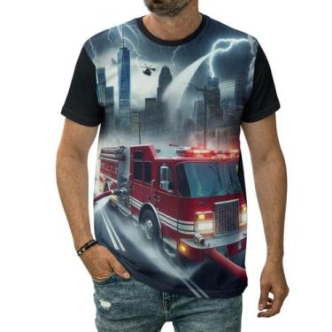 Imagem de Camiseta Carro De Bombeiros Operações Sirenes Resgate Arte - Darkwood,