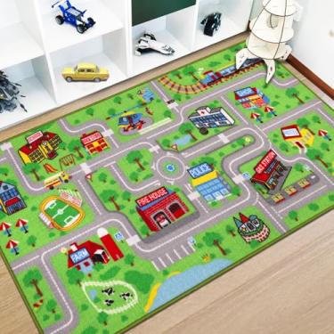 Imagem de Capslpad Tapete infantil educativo para brincar 1,5 m x 7,8 m tapete de carro infantil para brincar de carro grande tapete de área de jogos de aprendizagem tapete infantil para sala de jogos, sala de