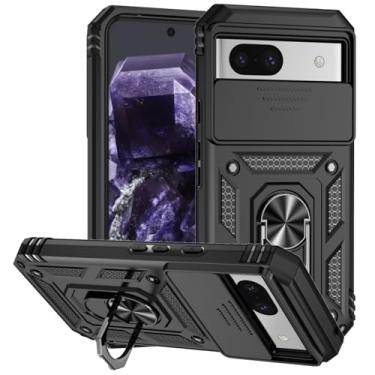 Imagem de Tothedu Capa para Pixel 8A, capa para Google 8A GKV4X com capa deslizante para câmera, anel giratório de 360° integrado com suporte magnético à prova de choque para Google Pixel 8A preta