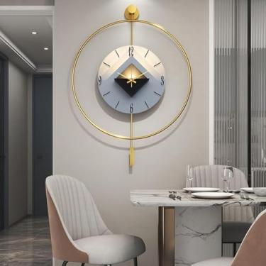 Imagem de Relógio de parede moderno operado por bateria, relógios de parede grandes decorativos silenciosos sem tique-taque, relógio analógico de quartzo decorativo de parede com pêndulo para sala de estar,