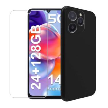 Imagem de WDMYLFTW Capa para FOSSiBOT S1 + película protetora de tela de vidro temperado - capa protetora de TPU (preta)