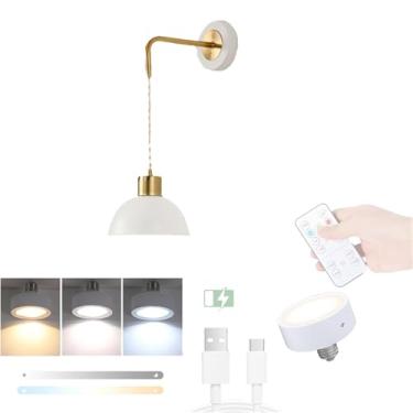 Imagem de Luminárias de parede recarregáveis a bateria com controle remoto E27, luminárias de parede com brilho ajustável, sem fio, LED, iluminação de parede com mudança de cor para quarto e sala de e