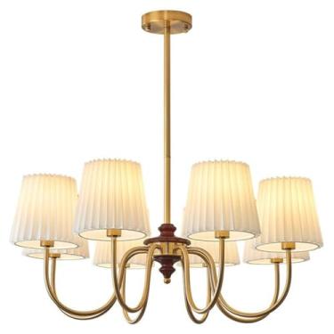 Imagem de QZGTDMYG Lustre antigo moderno de 4 luzes com sombra de tecido branco cremoso, luminária pendente de fazenda para sala de jantar, sala de estar, cozinha, ilha