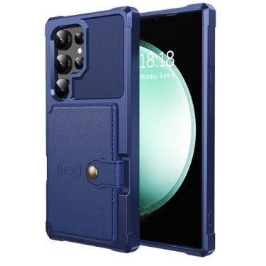 Imagem de LTLMYDAM Capa militar para Samsung Galaxy S25 Ultra/S25 Plus/S25, compartimento traseiro para cartão, capa de proteção antiqueda, suporte para sucção magnética de veículos, azul, S25 Plus