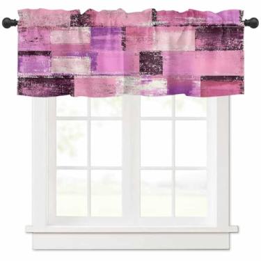 Imagem de Cortina de saia de arte abstrata rosa roxa rosa roxa preta textura de mármore cortinas de topo curto, tratamento de janela para cozinha cortina de bolso para varão para banheiro, quarto, sala de