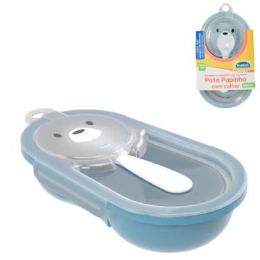 Imagem de Kit alimentacao / papinha urso azul com pote + colher e tampa hermetic