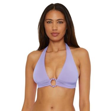 Imagem de BECCA Top de biquíni feminino padrão Marble Canyon, ajustável, amarração nas costas, roupa de banho separada, Bellflower, Bellflower, M