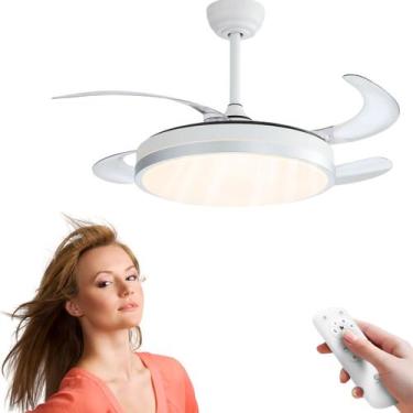 Imagem de Ventilador de Teto com Luz LED 3 Cores Pás Retrátil C/ Controle Remoto