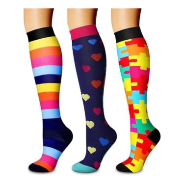 Imagem de Uilita 3 pares de meias de compressão para mulheres e homens GYM Circulation 15-20 mm Equipamentos esportivos ao ar livre, corrida, ciclismo, haking(G,XXL)