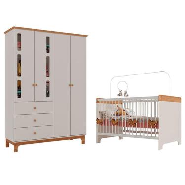 Imagem de Berço Mini Cama Pega Pega e Guarda Roupa Antonella 4 Portas Off White Caramelo - Canaã