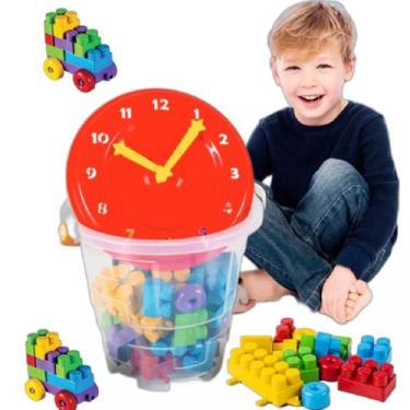 Imagem de Blocos Montar e encaixar Dodático 54 peças Grandes Coloridas C Balde R