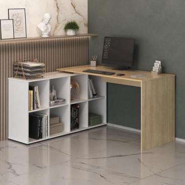 Imagem de Mesa de Computador em L 8 Nichos Delaware Carvalho Branco - Mais de Ca