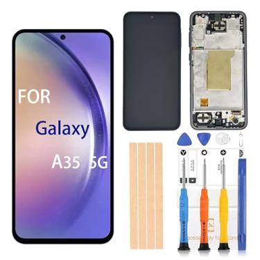 Imagem de Pishzeo Digitalizador LCD Amoled original de 6,6 polegadas para Samsung Galaxy A35 5G SM-A356U1, A356E, A356B/DS Touch Display, conjunto de digitalizador Full HD (com moldura preta versão dos EUA)
