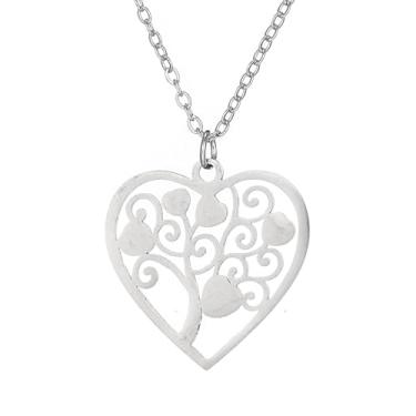 Imagem de Rinbuz Colar com pingente de coração árvore da vida para mulheres, pingente de coração de árvore de aço inoxidável, presente para avó, mãe, filha, Aço inoxidável, Sem Pedra Preciosa