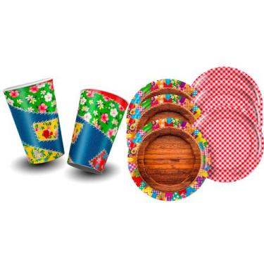 Imagem de KIt Festa Junina Decora Arraia são joão 16pçs Copos + Pratos - Regina 