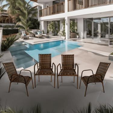 Imagem de 4 Cadeira Tropical De Fibra Sintética Poltrona Jardim Varanda Piscina