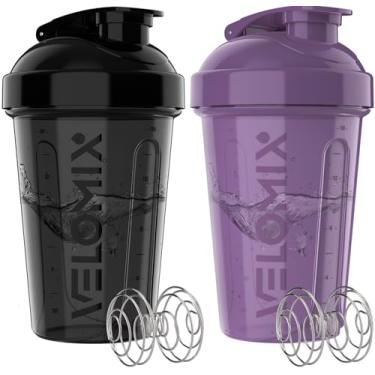 Imagem de Pacote com 2 frascos de proteína de 590 ml para misturas de proteínas - 2x batedor de arame | Coqueteleira à prova de vazamento para shakes de proteína e pré-treino | Pacote de garrafa coqueteleira de