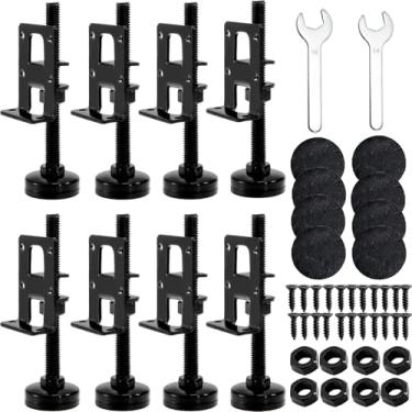 Imagem de Mezchi Pacote com 8 pés de nivelamento ajustáveis resistentes, niveladores de móveis, niveladores de perna com parafusos, porcas de trava e chave inglesa para bancada, armário, guarda-roupa, móveis