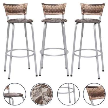 Imagem de Banqueta Para Cozinha Americana Estrutura Prata Kit 3un Cadeira Balcão