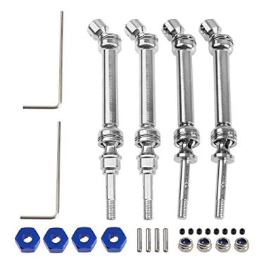 Imagem de 2 pares ShareGoo eixo de transmissão de aço dianteiro e traseiro compatível com Traxxas Slash 4X4 Nitro Rustler VXL Stampede 4X4 1/10 RC caminhão de carro (azul)