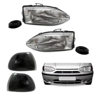 Imagem de Kit Par de Farol do Palio + Pisca Fumê 96 97 98 99 – Lente de Vidro – Foco Simples