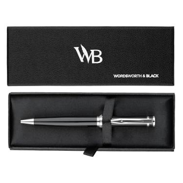 Imagem de Caneta esferográfica Wordsworth e preta, laca preta - deslumbrante caneta de luxo com acabamento cromado, refil de tinta, melhor conjunto de presente para homens e mulheres, recarregável, elegante,