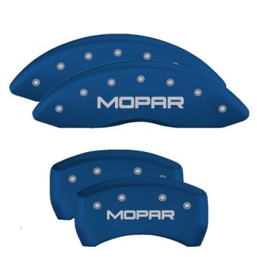 Imagem de MGP Caliper Covers - Capas de pinça de freio para Dodge Challenger 2011-2023 e Dodge Charger 2011-2023 (requer pinça dianteira de pistão duplo) conjunto dianteiro e traseiro - logotipo MOPAR gravado