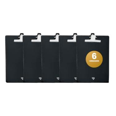 Imagem de Prancheta Acrílico Ofício Preta Garra Metal - Kit C/ 6 Un