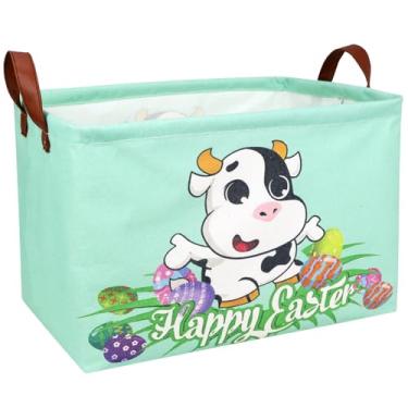 Imagem de ASKETAM Cesta De Páscoa Vaca Para Criança, Grande, Vazia, Retangular, Fofa, Armazenamento Presente, Ovos Coelho, Decoração (Vaca)