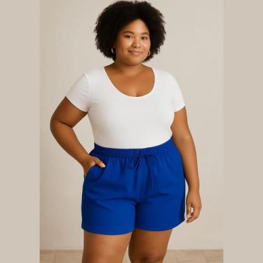 Imagem de Short Feminino Cintura Alta Duna Plus Size Tendencia Verão Com 2 Bolso