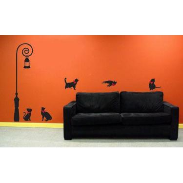 Imagem de Adesivo Decorativo de Parede Poste com Gatos e laço grande - Gaudesivo