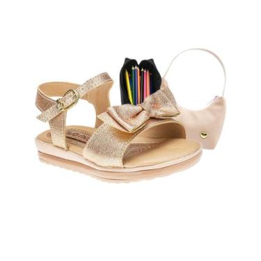 Imagem de Sandália de Menina Infantil Tam 23 ao 34 - Modelo Brilho de Ouro + Est