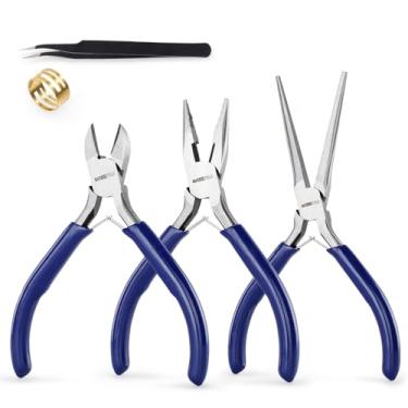 Imagem de WISEPRO Conjunto de 3 peças de mini alicates, kit de alicates de joias com nariz agulha, nariz diagonal e longo, ferramenta de alicate pequeno para fabricação de joias, artesanato DIY, miçangas e