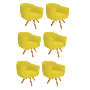 Imagem de Kit 06 Poltrona Cadeira Decorativa  Ludi Base Giratória Sala de Estar 
