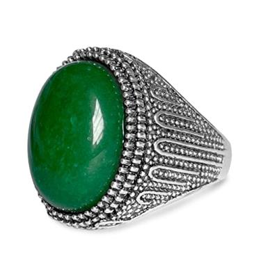 Imagem de DALEGEM Anel de pedra ônix de ágata real natural para homens de rocha, retrô, vintage, grosso, banhado a prata, feito à mão, pedra preciosa, quartzo, cristal, Prata, Ágata