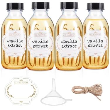 Imagem de Garrafas de vidro pequenas de 118 ml, pacote com 4 garrafas de vidro vazias de suco transparente com tampa para extrato de baunilha caseiro, óleos essenciais, poção, xarope, líquidos, Natal, presente