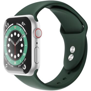 Imagem de Pulseiras de silicone para Apple Watch, pulseiras de silicone ajustáveis Sinjimoru para Apple Watch Series Ultra/8/SE2/7/6/SE/5/4. Pulseira de silicone para Apple Watch tamanho G 38/40/41 mm verde escuro