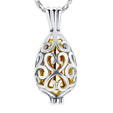 Imagem de Imrsanl Joias de cremação para cinzas – Colar com pingente de cinzas de flor de lótus com minicurna de lembrança memorial joias de cinzas, Metal