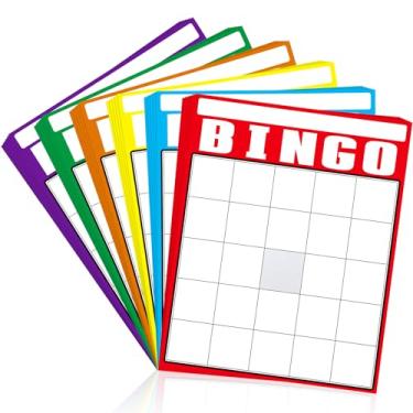 Imagem de Marspark 36 cartões de bingo multicoloridos, tabuleiros de jogo de bingo jumbo, multicoloridos, faça seus próprios quadrados de folhas para festa de adultos, presente quadrado em branco