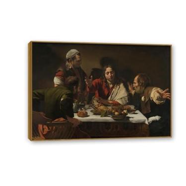 Imagem de Supper at Emmaus by Caravagio Impressão em tela arte de parede famosa reprodução de pintura barroca impressão de pintura perfeita para decoração de casa ou escritório 55x40 cm (55.9x40.6 cm) moldura