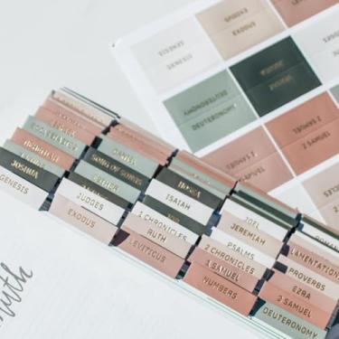 Imagem de Tabs bíblicos laminados para mulheres Bíblia de estudo - tabs de índice bíblico de folha dourada neutra em tom de terra para homens (salgueiro)