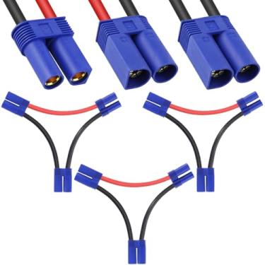 Imagem de DKARDU 3 peças conector série EC5 10AWG série EC5 pacote de bateria cabo 1 fêmea para 2 macho plugue adaptador, para RC Lipo bateria avião FPV quadricóptero