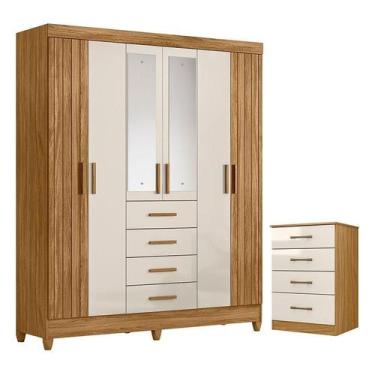 Imagem de Guarda Roupa Solteiro Aruba com Espelho e Cômoda MS913 Freijó Off Whit