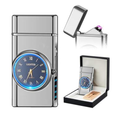 Imagem de SKRFIRE Isqueiro Elétrico De Arco Duplo, Plasma, Recarregável, Com Indicação Bateria, Caixa Presente Bacana Revolve Para Amigos, Familiares E Velas (Prata)